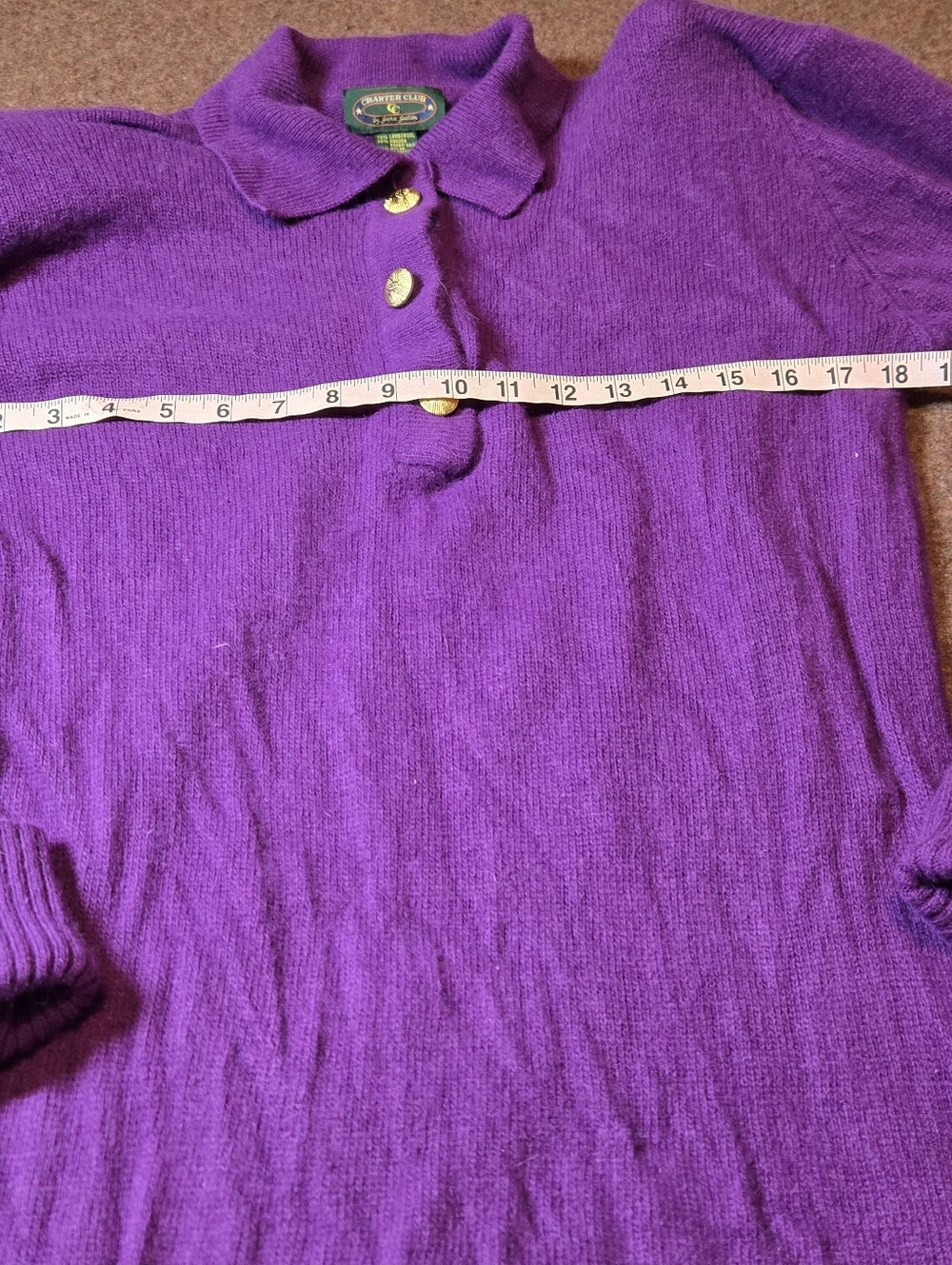 Vibtage Charter Club Lamb Wool & Rabbit Hair Long Sweater Medium Goldtone Button - Picture 7 of 9